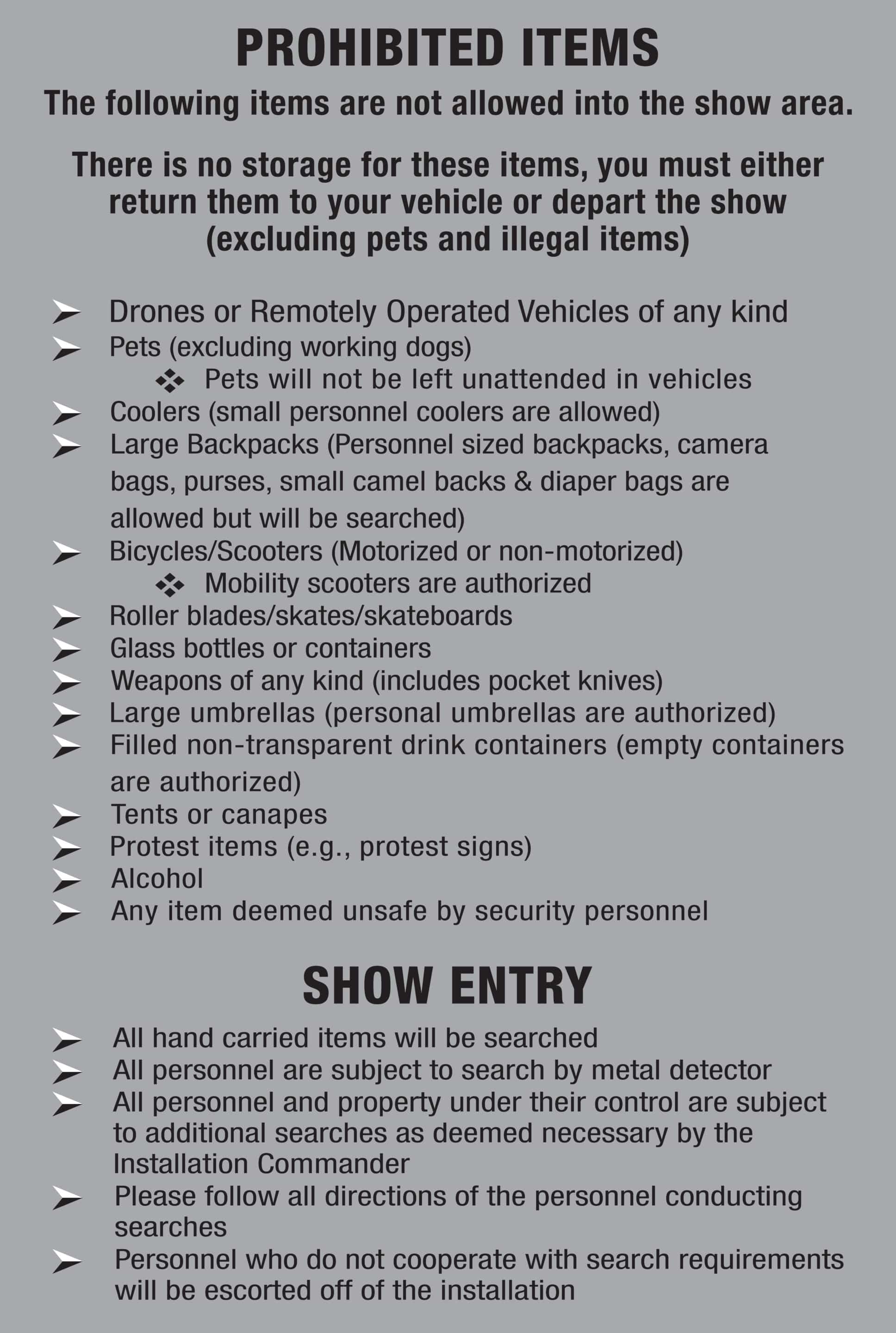 Prohibited Items List