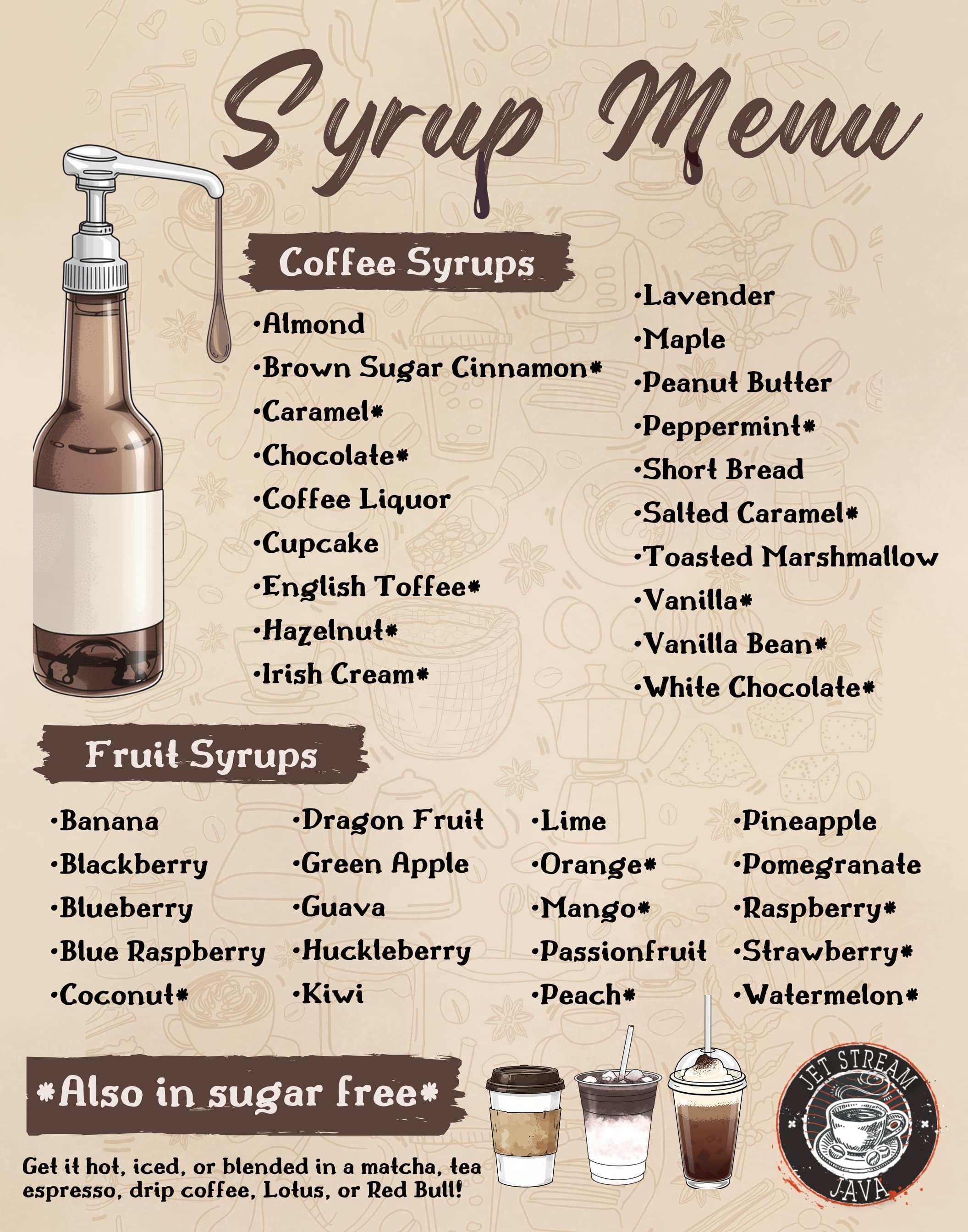 Java Syrups menu 2026 Music Movement